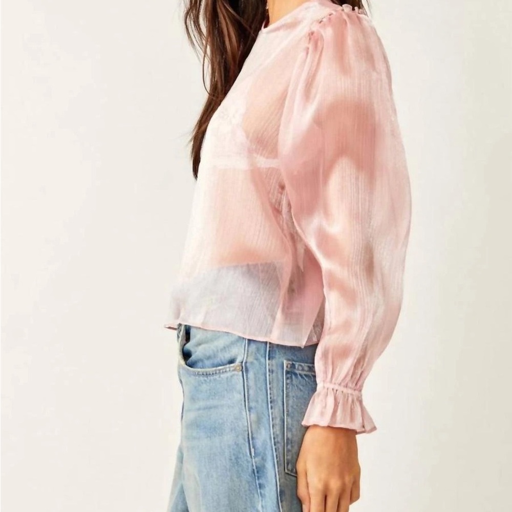 Free People Freya frost top Sheer Blush Pink Long-Sleeve Peasant Top - Picture 2 of 11